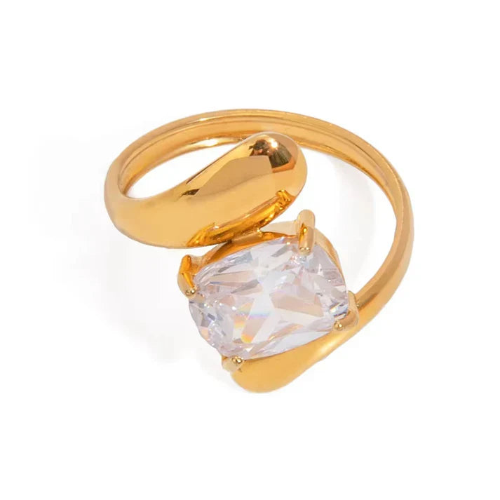 Crystal Wrap Gold-Plated Sculptural Ring