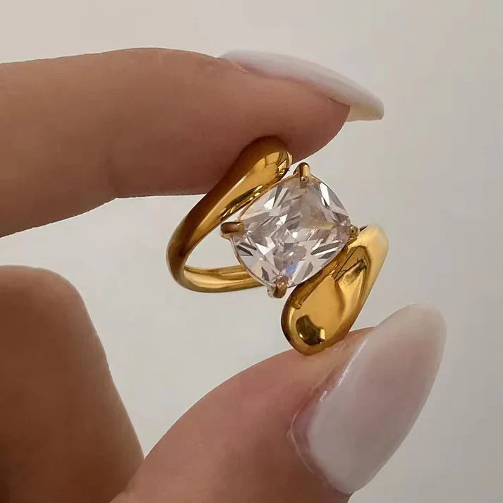Crystal Wrap Gold-Plated Sculptural Ring