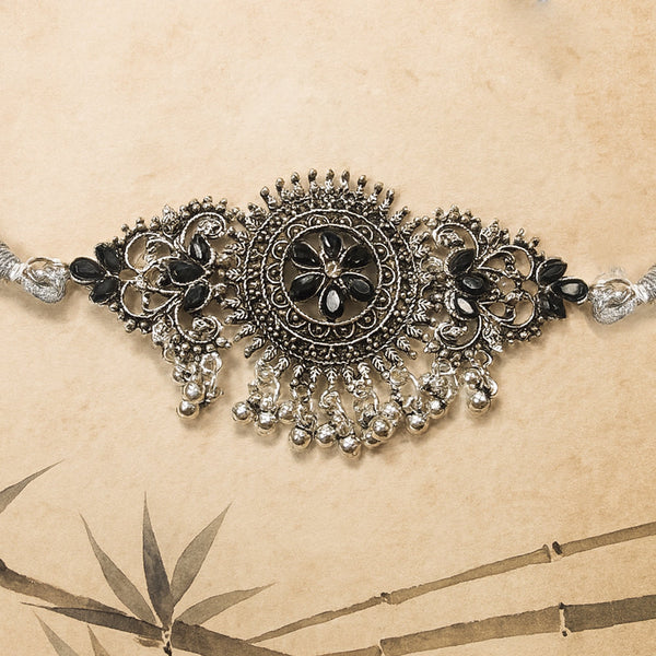Elvina Oxidized Silver Floral Choker Necklace Set