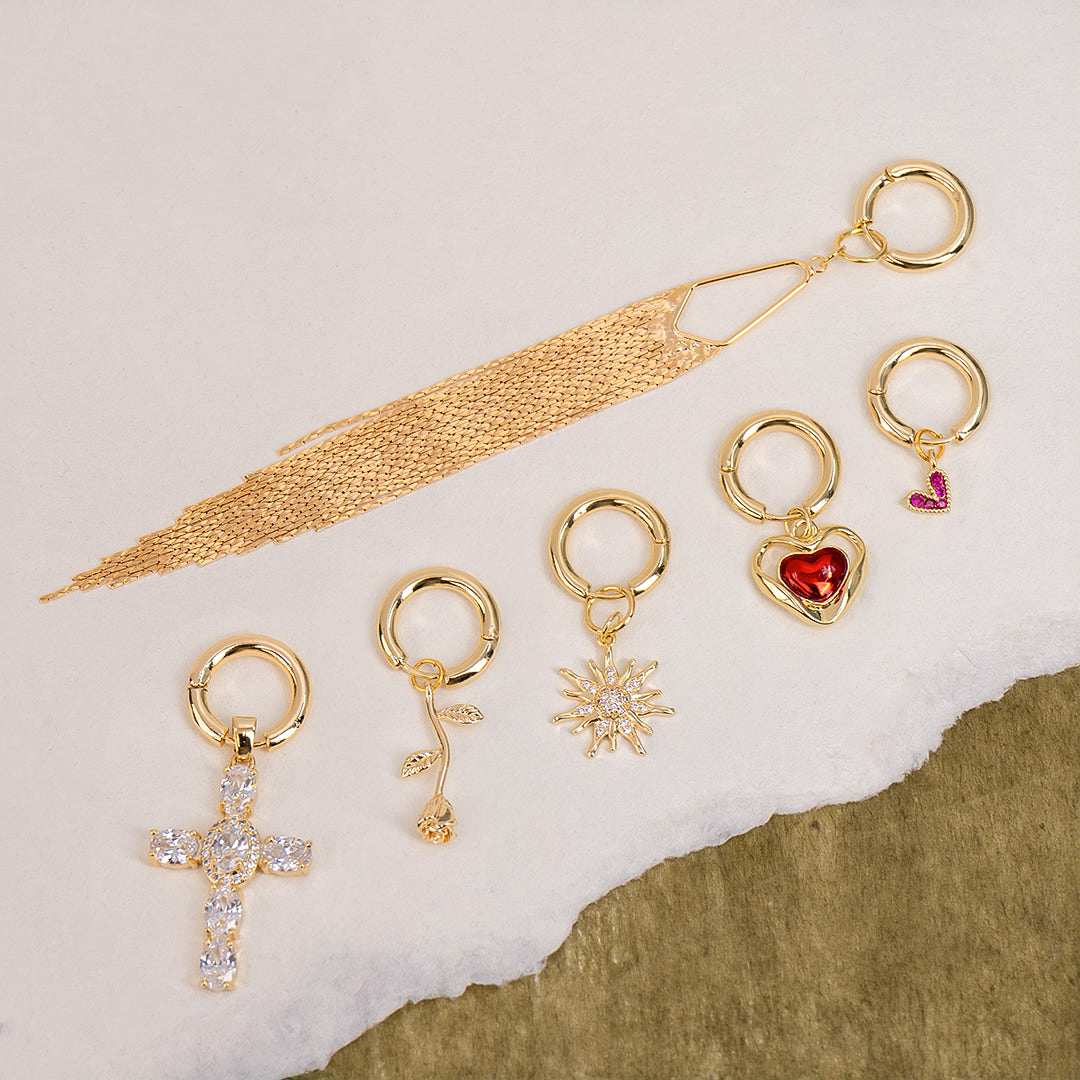 Gold Hoop Charm Earrings Set