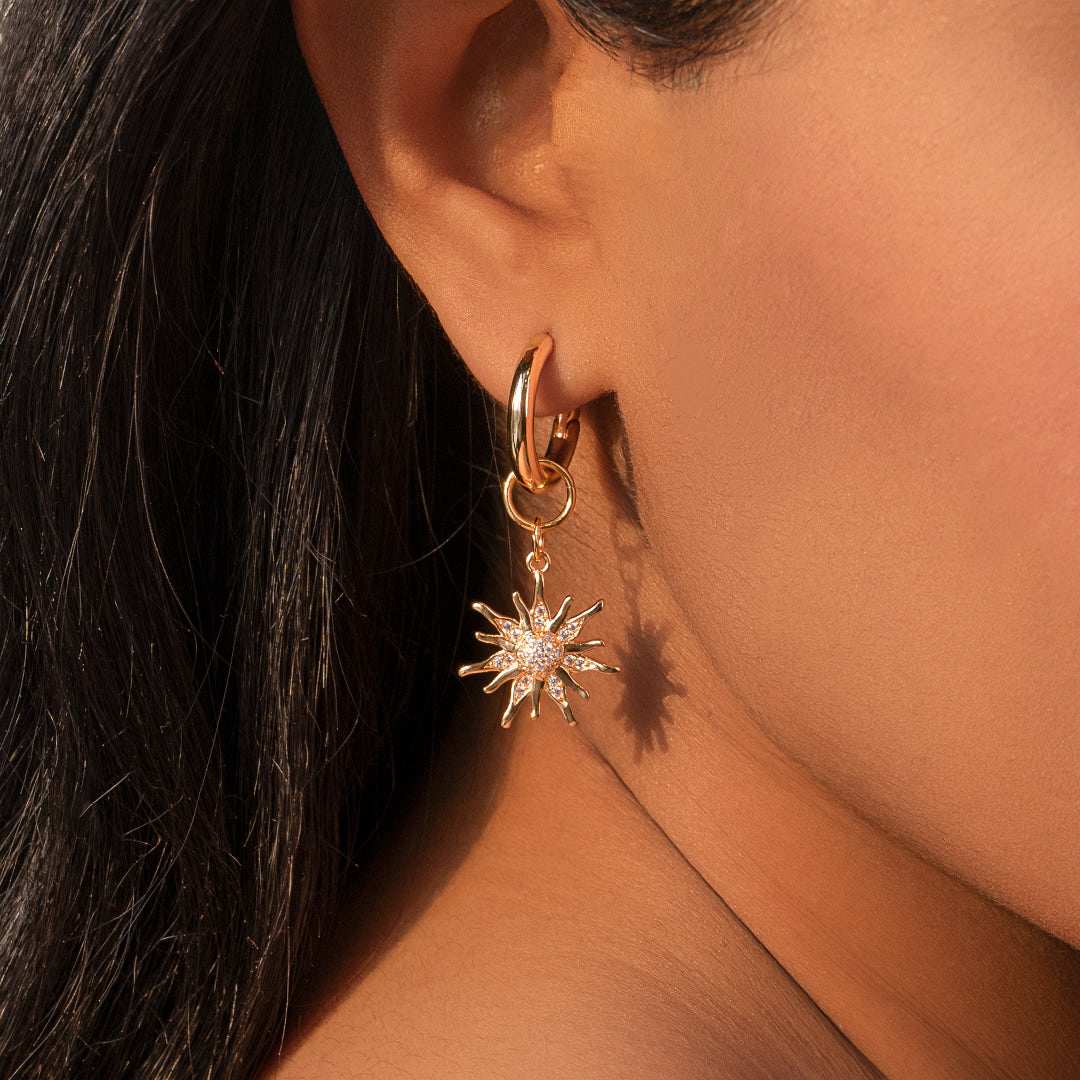 Gold Hoop Charm Earrings Set