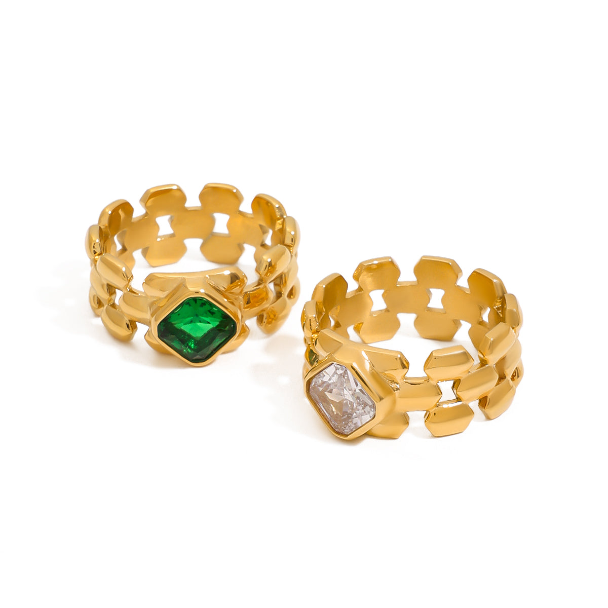 Verde Grid Gold-Plated Statement Ring