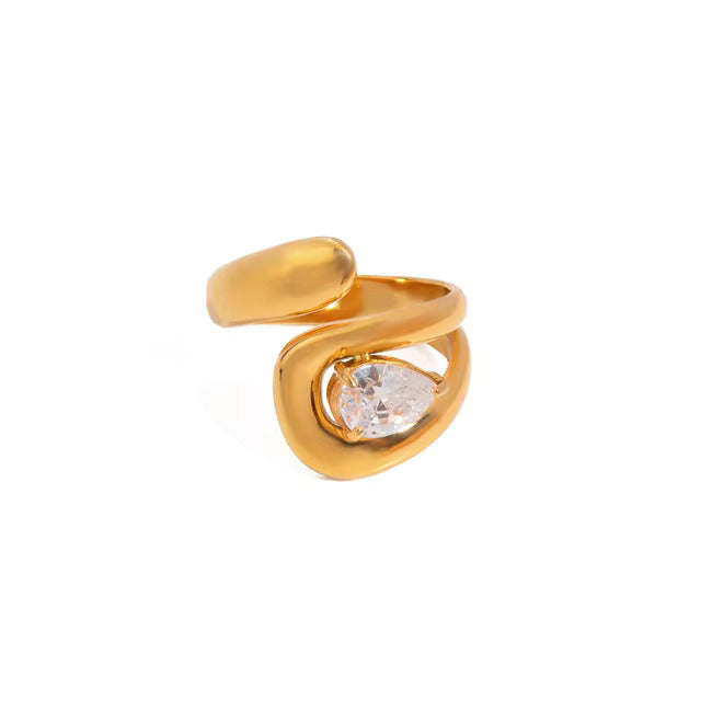 Pear-Cut Swirl Open Ring in 18K Gold Plating