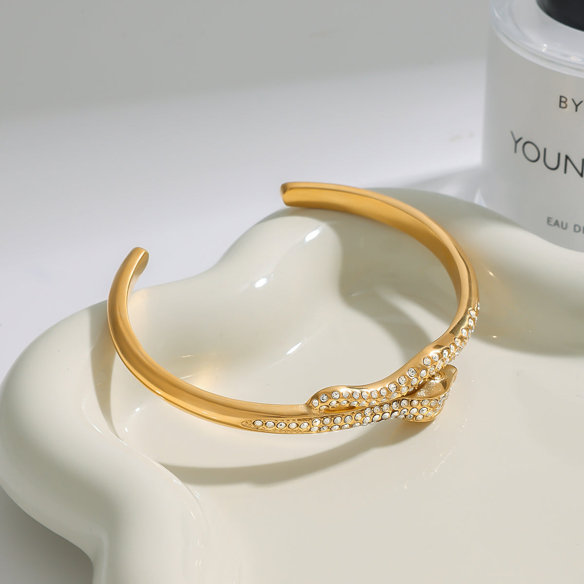 Crystal Snake Cuff Bracelet in Gold-Plated Stainless Steel