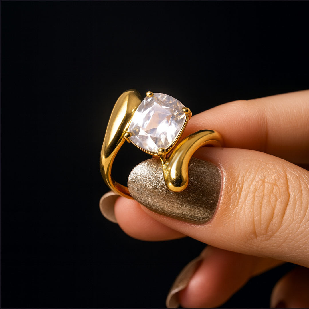 Crystal Wrap Gold-Plated Sculptural Ring