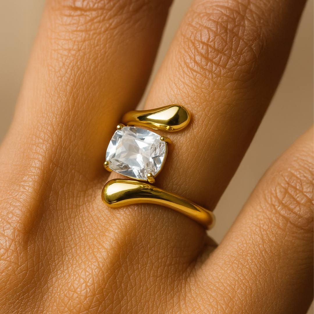 Crystal Wrap Gold-Plated Sculptural Ring